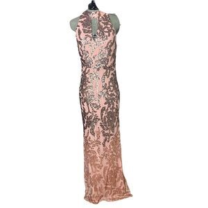 Adrianna Papell Ombre Sequin Halter Evening Gown Formal Prom Winter Maxi Size 2